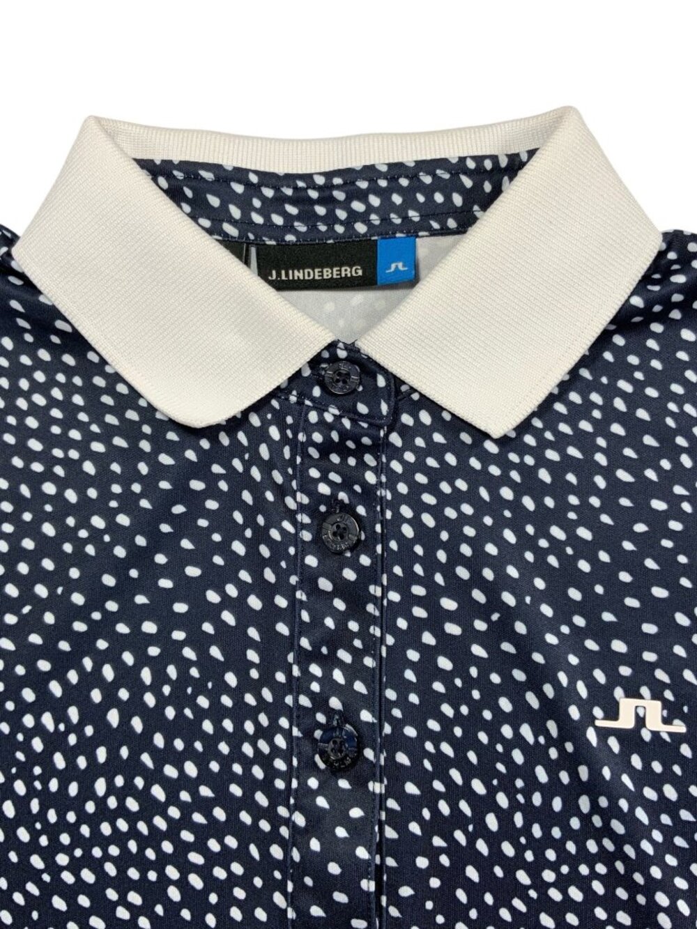 J. Lindeberg Lexie-TX Coolmax Polo Shirt S Blue Polka Dot Golf Tennis - Picture 6 of 16